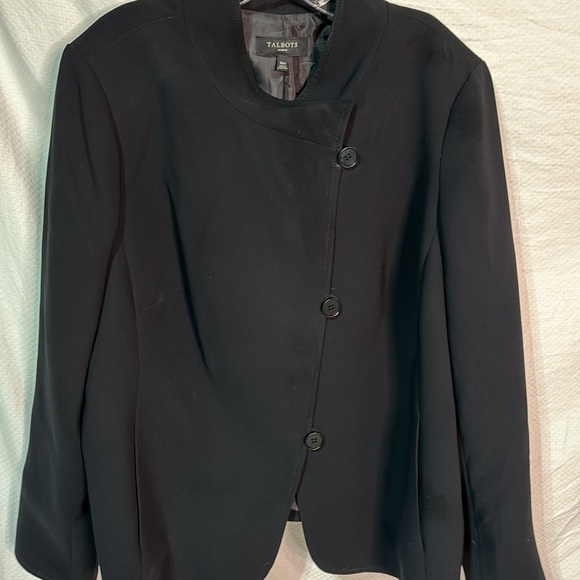 Talbots 18W black 3 button mandarin style collar pockets lined shaped enc - Picture 3 of 11